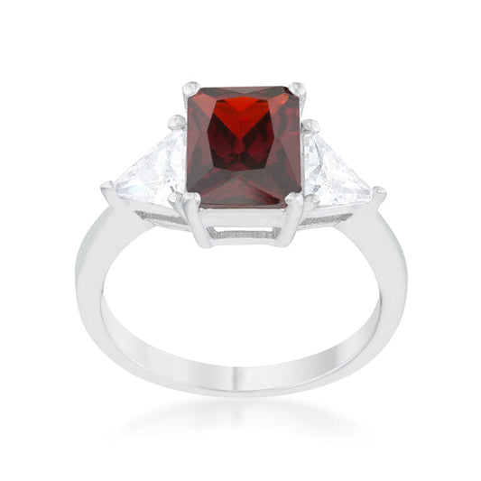 Garnet Radiant Cut Rhodium Engagement Ring