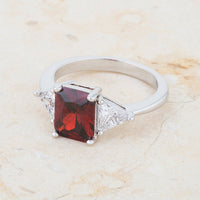 Garnet Radiant Cut Rhodium Engagement Ring