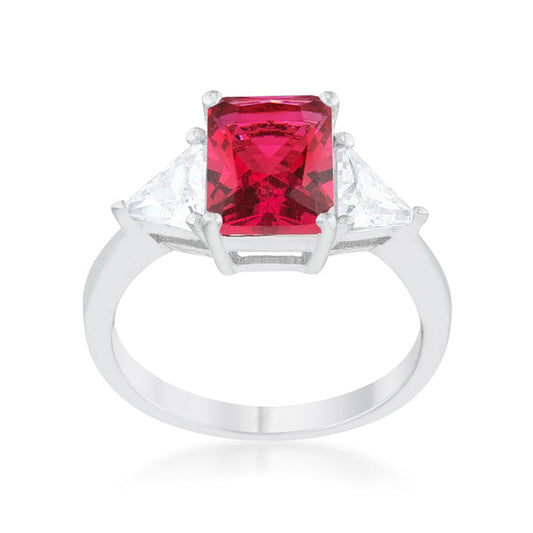 Fuchsia Radiant CZ Rhodium Engagement Ring