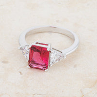 Fuchsia Radiant Crystal Rhodium Engagement Ring