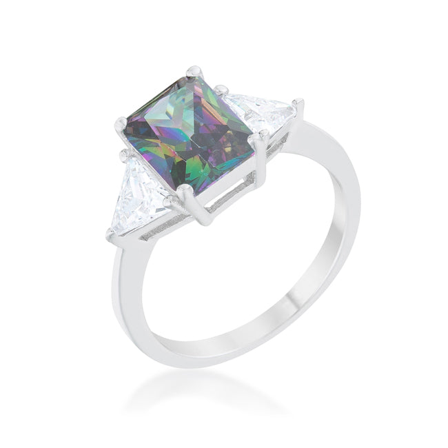 Mystic Emerald-Cut Rhodium Engagement Ring