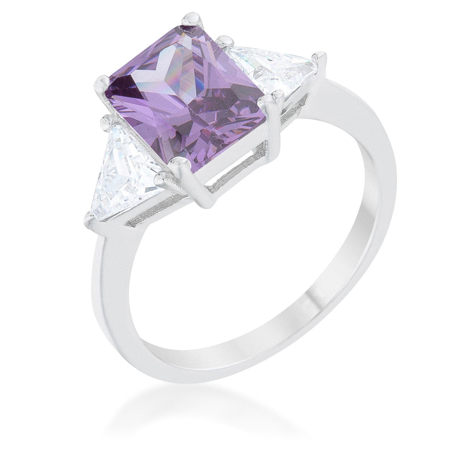 Classic Amethyst-Color Rhodium Engagement Ring