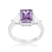 Amethyst Radiant-Cut Rhodium Engagement Ring