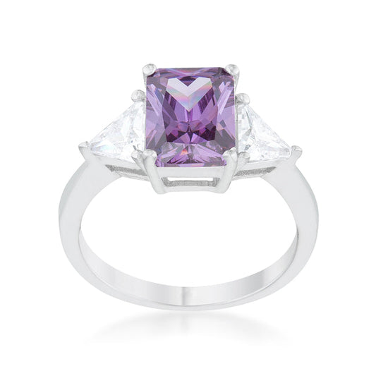 Classic Amethyst-Color Rhodium Engagement Ring