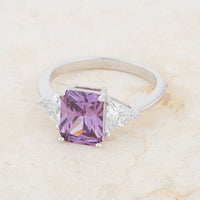 Amethyst Radiant-Cut Rhodium Engagement Ring