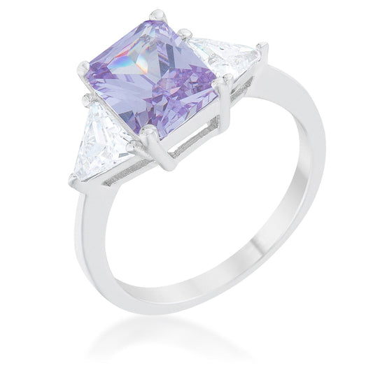 Lavender Radiant Engagement Ring in Rhodium