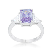Lavender Radiant Cubic Zirconia Rhodium Engagement Ring