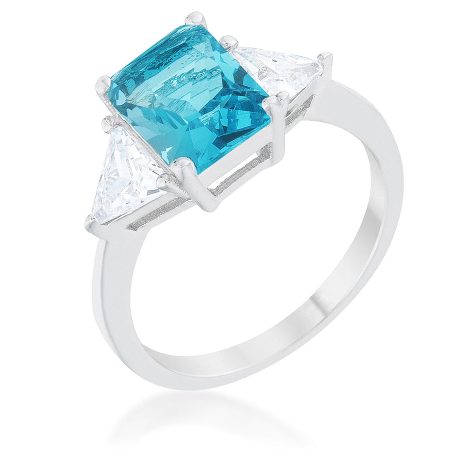 Blue Topaz Cubic Zirconia Rhodium Engagement Ring