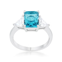 Blue Topaz Cubic Zirconia Rhodium Engagement Ring