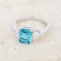 Blue Topaz Cubic Zirconia Rhodium Engagement Ring