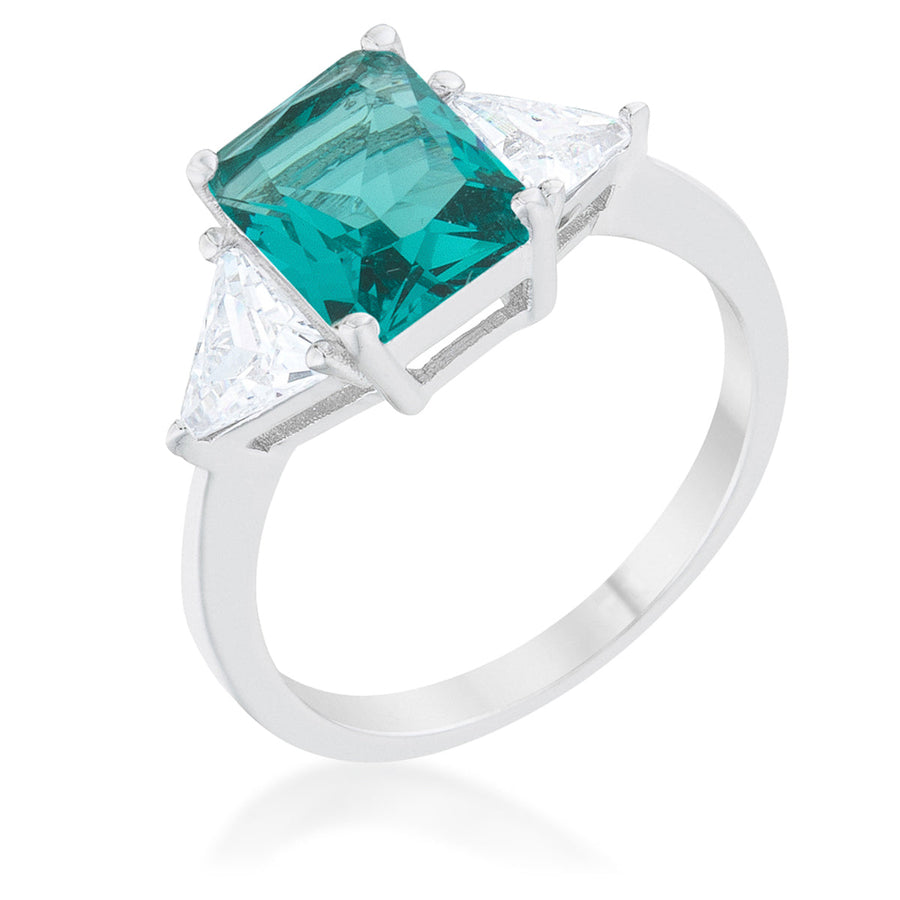 Classic Aqua Rhodium Crystal Engagement Ring