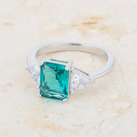 Classic Aqua Rhodium Crystal Engagement Ring
