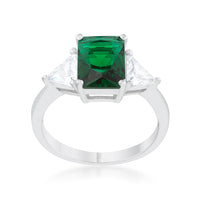 Classic Emerald Radiant Rhodium Engagement Ring