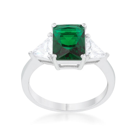 Classic Emerald Radiant Rhodium Engagement Ring