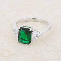 Classic Emerald Radiant Rhodium Engagement Ring