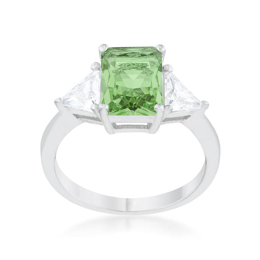 Apple Green Radiant Cut CZ Engagement Ring