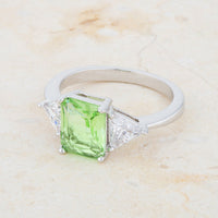 Apple Green Radiant Cut Crystal Engagement Ring