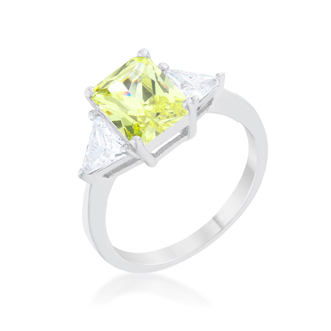 Peridot Radiant Crystal Rhodium Engagement Ring