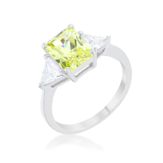 Peridot Rhodium Engagement Ring