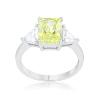 Peridot Radiant Crystal Rhodium Engagement Ring