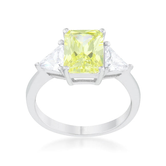 Peridot Radiant CZ Rhodium Engagement Ring