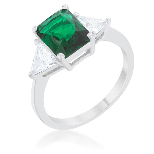 Emerald Green Sterling Silver Engagement Ring