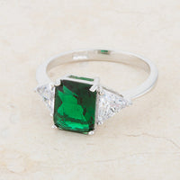 Emerald Green Sterling Silver Engagement Ring