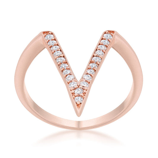 Michelle V-Shape Rose Gold CZ Ring
