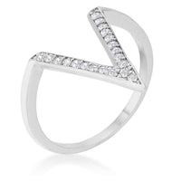 Michelle V-Shape Rhodium Crystal Ring