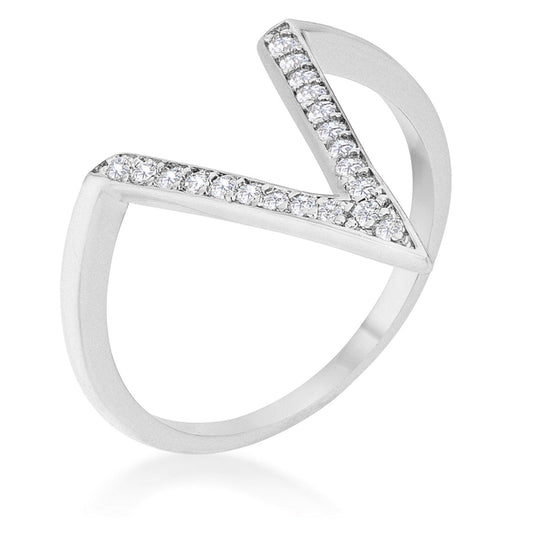Michelle V-Shape CZ Rhodium Ring