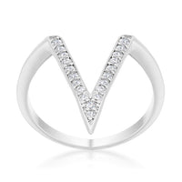 Michelle V-Shape Crystal Rhodium Ring
