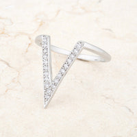 Michelle V-Shape Rhodium Crystal Ring