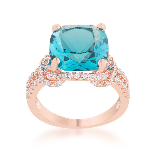 Charlene Aqua CZ Rose Gold Statement Ring