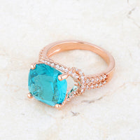 Charlene Aqua Crystal Rose Gold Statement Ring