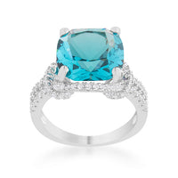Charlene 6.2ct Aqua Cushion Crystal Rhodium Statement Ring