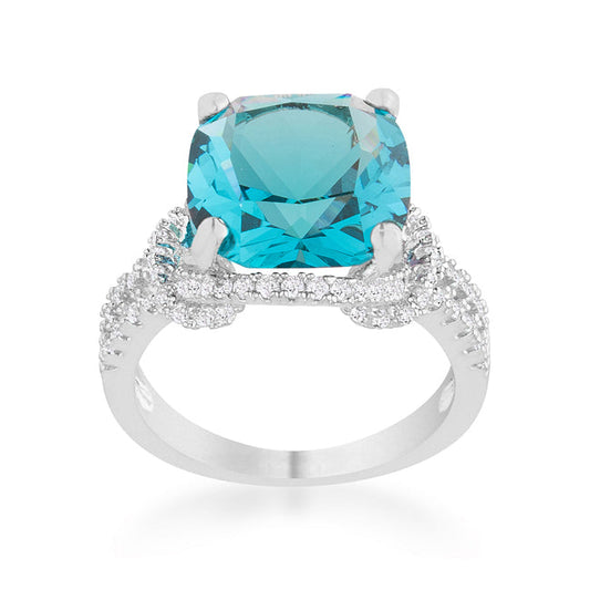 Charlene Aqua CZ Rhodium Cocktail Ring