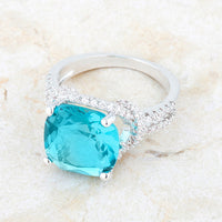 Charlene 6.2ct Aqua Cushion Crystal Rhodium Statement Ring