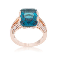 Rema Aqua Crystal Rose Gold Emerald Cocktail Ring