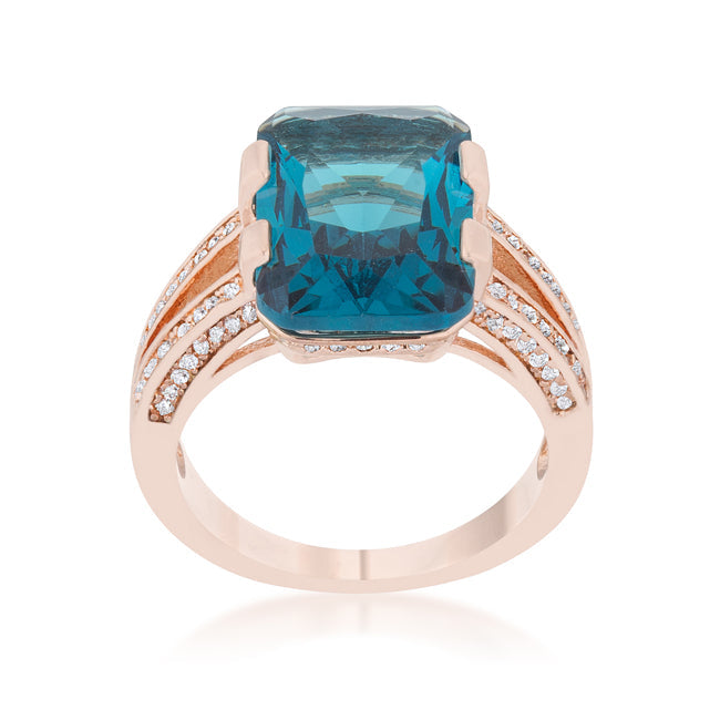 Rema Aqua Crystal Rose Gold Emerald Cocktail Ring