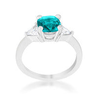 Shonda Aqua Cushion Crystal Rhodium Statement Ring