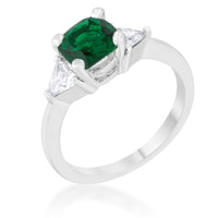 Shonda 1.8ct Emerald Cushion Crystal Rhodium Ring