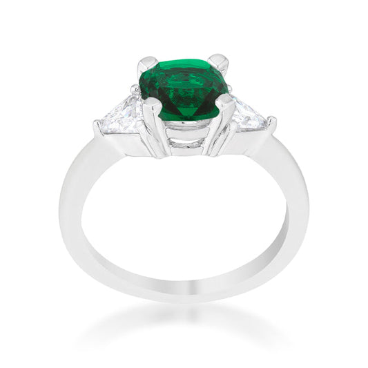 Shonda 1.8ct Emerald Cushion CZ Rhodium Ring
