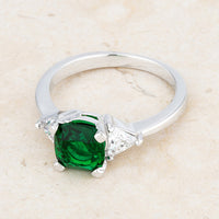 Shonda 1.8ct Emerald Cushion Crystal Rhodium Ring