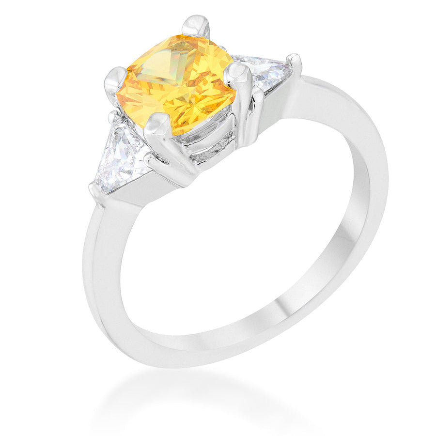 Shonda 1.8ct Canary Cushion Crystal Rhodium Ring
