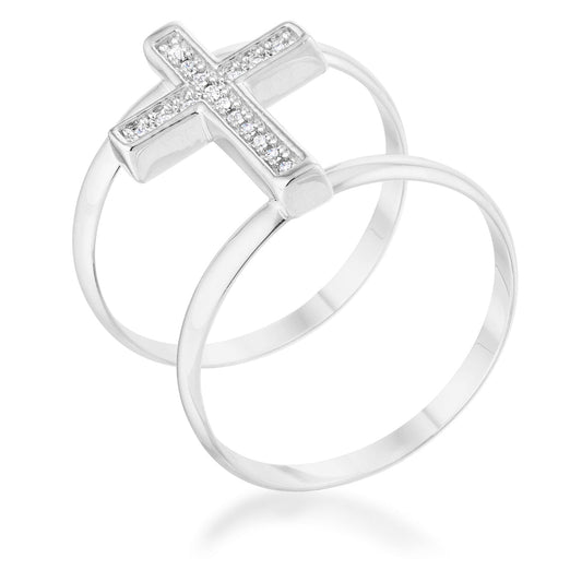 Francis 0.08 ct CZ Rhodium Cross Ring