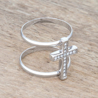 Francis 0.08 ct Crystal Rhodium Cross Ring