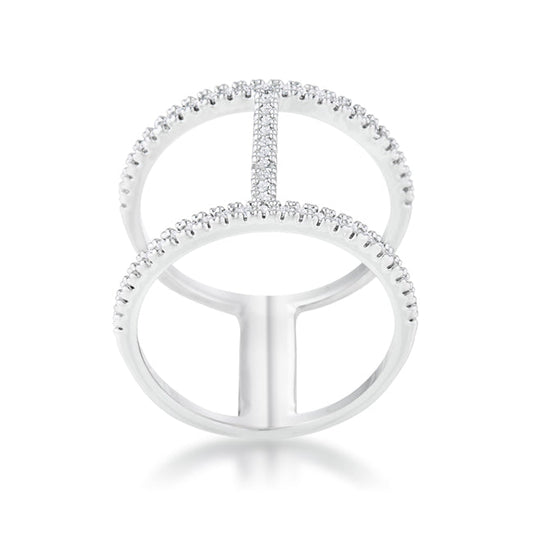 Christina Open Contemporary Wide Ring, Rhodium with Cubic Zirconia