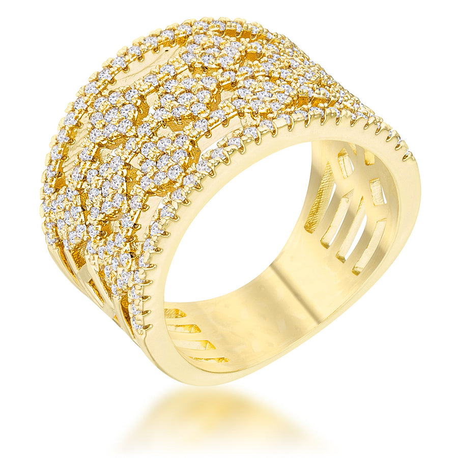 Marlene 0.6ct Crystal Gold Wide Band Cocktail Ring