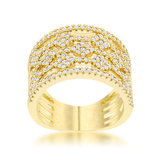 Marlene 0.6ct CZ Gold Wide Band Cocktail Ring