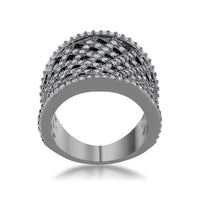 Brin Hematite Woven Wide Ring, 1.4ct Crystal